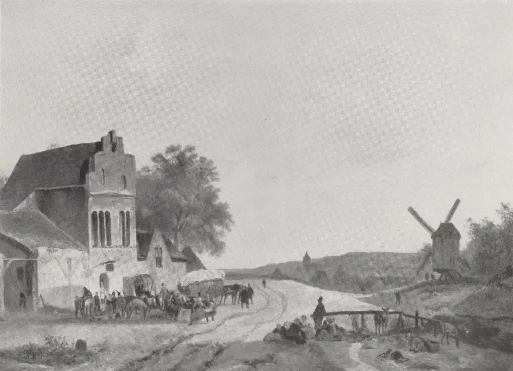 Wijnand Nuijen - Een rust bij een herberg in het Zevengebergte  (1831)